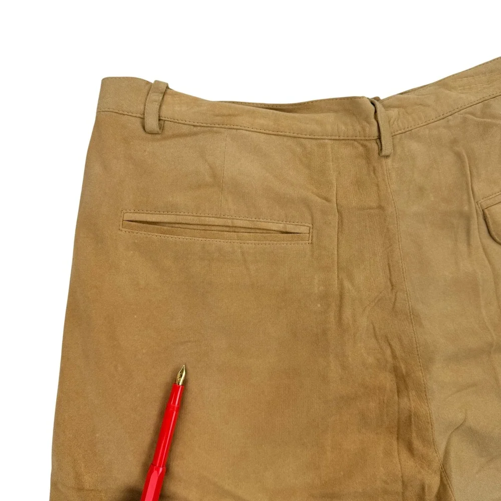 Claude Lamont Suede Pants Men 38 Tan Silky Leather‎ Pleated Raw Hem Lined NEW